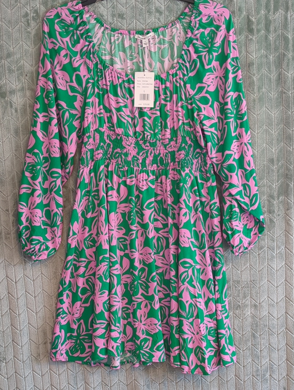 MARISSA OLIVIA Pink & Green Floral Smocked Waist Dress
